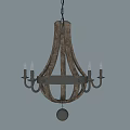 Vintage Rustic Wooden And Metal Chandelier With Candle Style Arms And Spherical Pendant