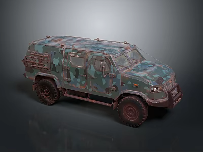 Camouflaged Military Vehicle with Armored Body and Heavy Duty Off Road Tires for Tactical Operations 3d model