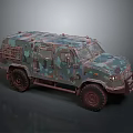 Camouflaged Military Vehicle with Armored Body and Heavy Duty Off Road Tires for Tactical Operations