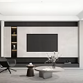Modern Living Room TV Background Wall Design With Marble Panels And Built-in Shelves
