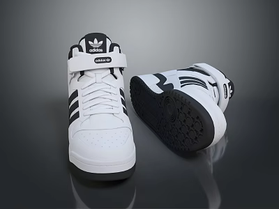 Adidas High Top Sneakers With White Black Design Brand Logo And Stripes 3d model