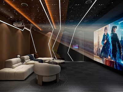 Modern Home Theater With Large Projection Screen Comfortable Sofa And Ambient Lighting 3d model