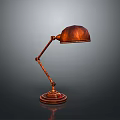 Vintage Copper Table Lamp With Curved Arm And Round Metal Base