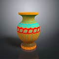 Handcrafted Carved Vase Sculpture With Yellow Green Red Decorative Patterns And Base