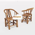 Two Handcrafted Bamboo Leisure Chairs With Armrests In Natural Rustic Design