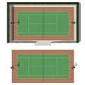 Outdoor Basketball Courts With Green Surfaces Brown Borders Fencing And Lighting