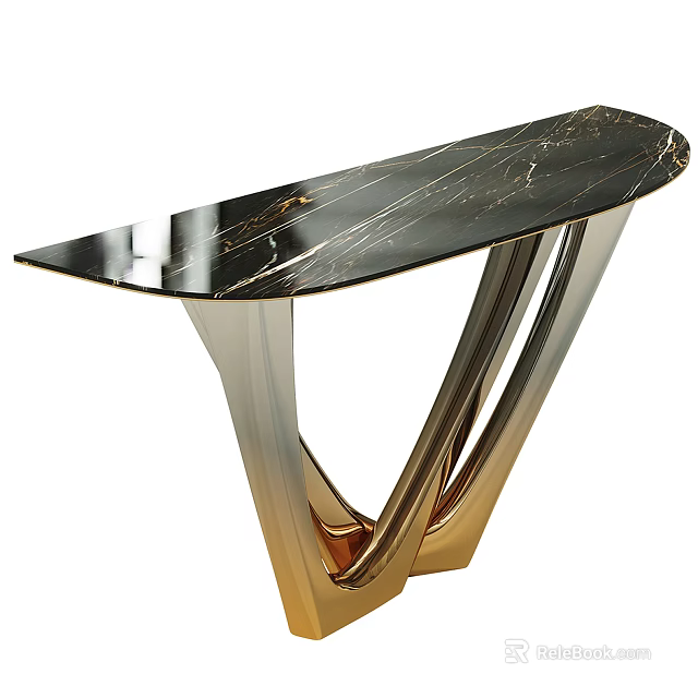 Stylish Modern Console Table With Black Marble Top And Gold Curved Metal Legs Design 3d model 