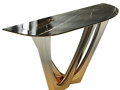 Stylish Modern Console Table With Black Marble Top And Gold Curved Metal Legs Design 3d model