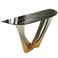 Stylish Modern Console Table With Black Marble Top And Gold Curved Metal Legs Design