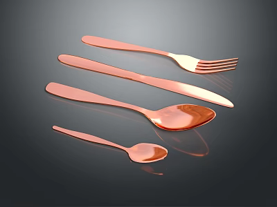Modern Rose Gold Cutlery Set With Fork Knife Spoon And Shiny Elegant Finish 3d model
