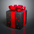 Black Gift Box With Red Polka Dots And Large Bow Decoration 3d model