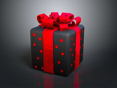 Black Gift Box With Red Polka Dots And Large Bow Decoration 3d model Black Gift Box With Red Polka Dots And Large Bow Decoration 3d model