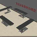 3D Models of Medical Devices Hospital Examination Tables With Metal Frames Black Tops And Wheels