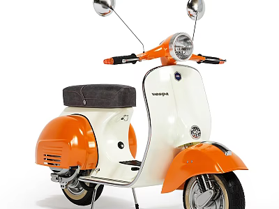 Classic Vespa Scooter With Orange White Body And Black Seat 3d model