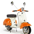 Classic Vespa Scooter With Orange White Body And Black Seat