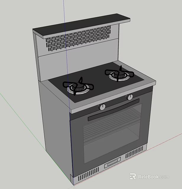 Modern Kitchen Appliance With Gas Stove Oven And Range Hood 3d model 