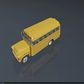 Yellow School Bus Model Display on Dark Blue Background With Reflection 3d model