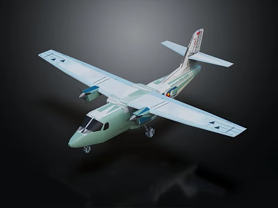 Light Green And White Passenger Aircraft With Twin Wings Tail Logo And Landing Gear 3d model