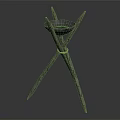 Rustic Decorative Furniture Stand With Crossed Branch Legs and a Bowl Holding Red Decorative Items