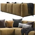 Comfortable Brown Sectional Sofa With Multiple Pillows And Cozy Blankets 3d model