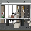 Modern Study Room Interior Design With Bookshelf Desk And Decorative Items 3d model