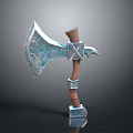 Medieval Battle Axe with Intricate Metallic Head Carvings Wooden Handle And Metal Base
