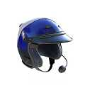 Durable Blue And White Safety Helmet With Black Visor And Microphone 3d model