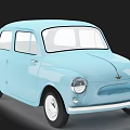 Light Blue Vintage Car Featuring Round Design White Wheels And Four Door Classic Look