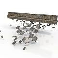 Architectural Decorative Beam With Ornate Carvings Shattered Into Scattered Fragments