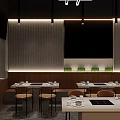 Warm Japanese Restaurant Interior With Pastry Display Case Lighting And Wooden Counter Seats