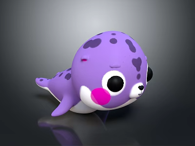 Cartoon Seal Toy With Purple Body Black Spots Big Eyes And Pink Cheeks 3d model