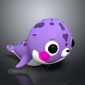Cartoon Seal Toy With Purple Body Black Spots Big Eyes And Pink Cheeks