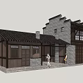 Traditional Chinese Commercial Complex With Wooden Structure Tile Roof And Pedestrian Flow