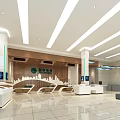 Modern Spacious Service Hall Interior Design With Service Counters Waiting Area And Digital Screens