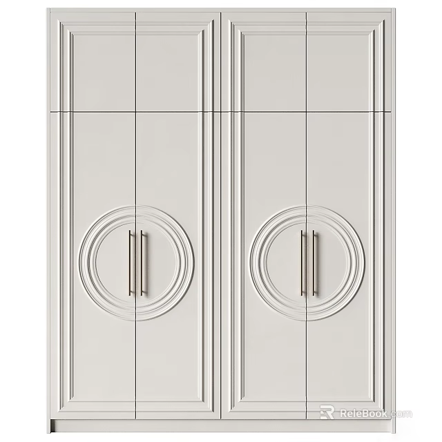Modern White Entryway Cabinet Sideboard With Circular Handle And Sleek Line Design 3d model 