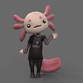 Cute Pink Cartoon Axolotl Wearing Black T Shirt With I AM AWESOME Smiling Waving Hand