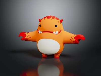 Cute Orange Monster Plush Toy with Red Horns Spots and White Belly Open Arms 3d model