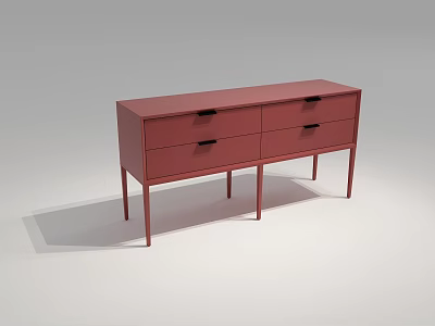 Modern Minimalist Red Console Side Cabinet With Slim Legs And Functional Storage Drawers 3d model