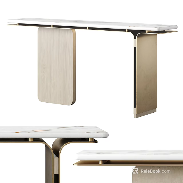 Modern Console Table Design With Marble Top Metal Frame And Wooden Elements 3d model