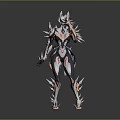 Futuristic Sci Fi Game Movie Character With Dark Armor And Glowing Blue Spiked Accents