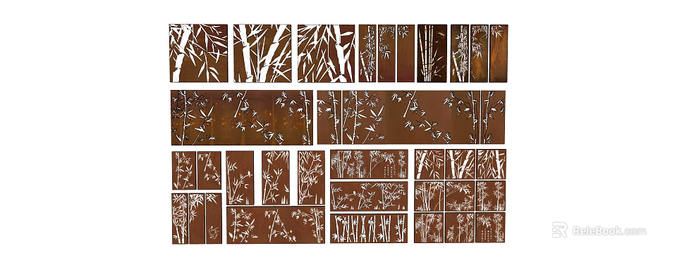 Feature Wall with Bamboo Patterns on Brown and White Metal Panels 3d model
