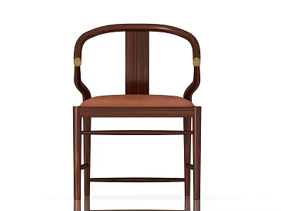 Chinese Style Wooden Tea Table Chair With Curved Armrests Brown Padded Seat And Golden Accents 3d model