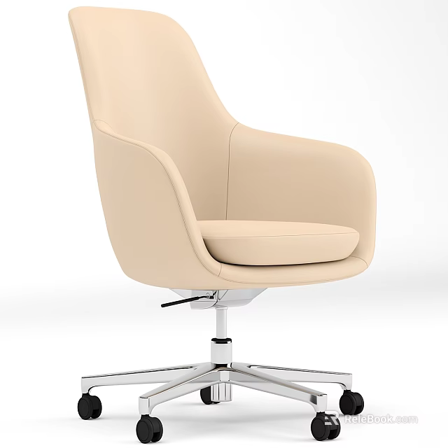 Modern Stylish Table And Chair Set With Beige Leather Chair And Metal Base 3d model 