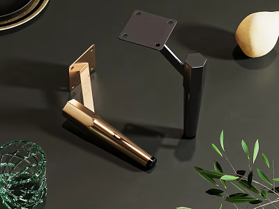 Modern Black And Gold Metal Column With Green Leaves Glass Cup And Lemon 3d model Modern Black And Gold Metal Column With Green Leaves Glass Cup And Lemon 3d model