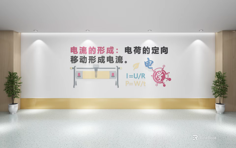 Educational Science Wall Decoration With Current Formation Charge Movement Illustrations And Physics Formulas 3d model