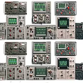 Vintage Industrial Equipment with Control Panels Knobs and Waveform Displays Arranged in Rows 3d model