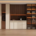 Modern Wine Cabinet Design With Wooden Glass Doors LED Lighting And Layered Shelves