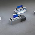 Modern Exhibition Island Design With Monitor Screens And Device Stations