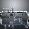 Industrial Metal Pipe System With Valves Connectors And Reflective Surface 3d model