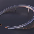 Modern Circular Metal Pergola With Support Columns And Illuminated Lighting On Dark Floor